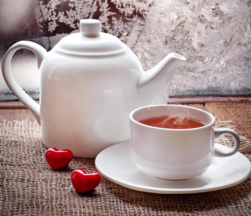 Tea Time, love, corazones, tea, winter, HD wallpaper