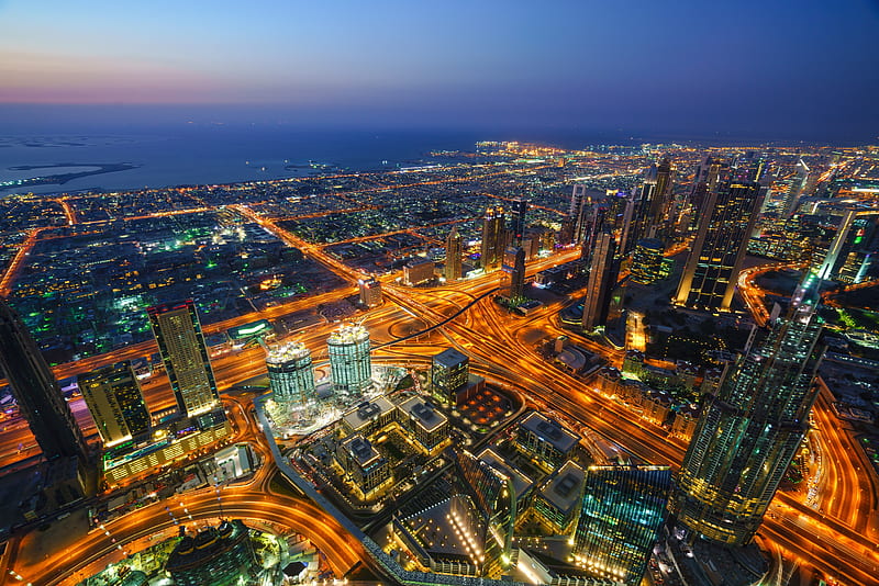 Cities, Dubai, Building, City, Cityscape, Light, Night, Skyscraper, United Arab Emirates, HD wallpaper