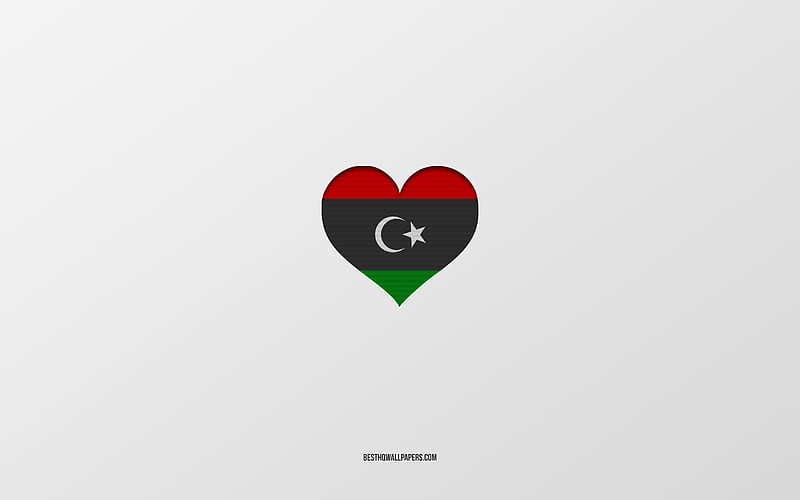 I Love Libya, Africa countries, Libya, gray background, Libya flag heart, favorite country, Love Libya, HD wallpaper