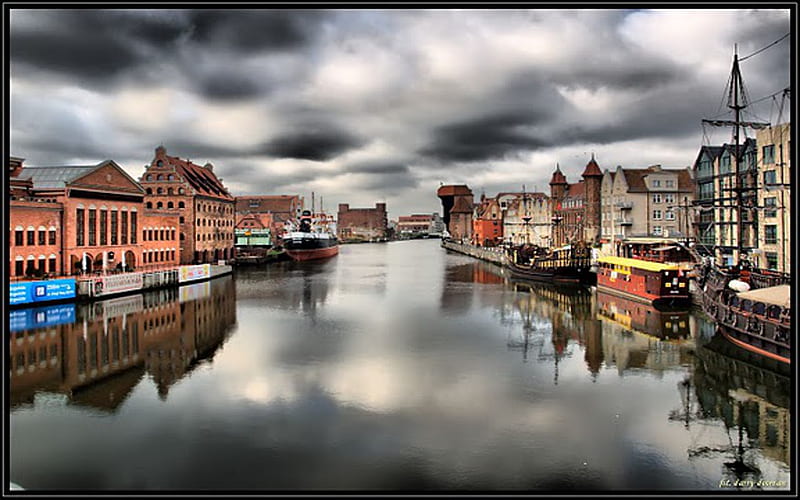 Gdansk - Motlawa River, homes, polish, polska, motlawa, city, poland, promenade, gdansk, river, HD wallpaper
