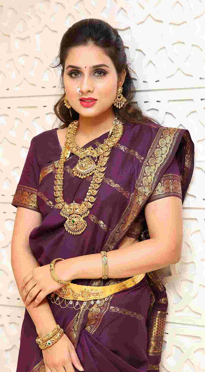 Nikitha Chaturvedi, jewellery, saree, HD phone wallpaper