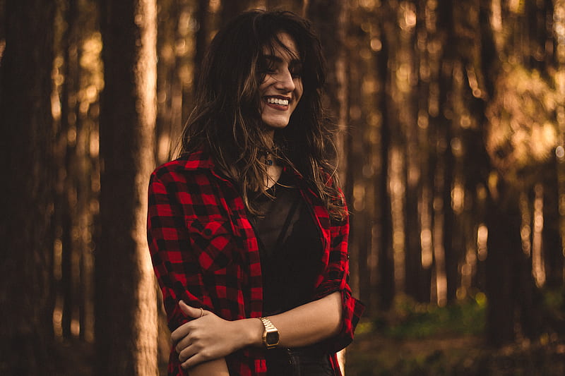 shallow focus graphy of woman in red checkered button-up top, HD wallpaper