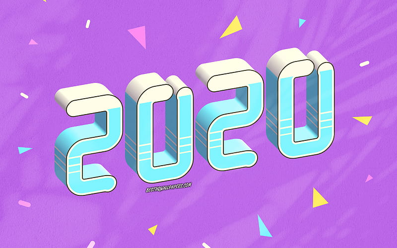 Purple 2020 Retro Background, Happy New Year 2020, creative 3d letters, 2020 nocepts, New Year 2020, 3D 2020 retro background, HD wallpaper
