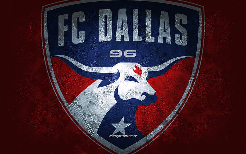 FC Dallas, American soccer team, red stone background, FC Dallas logo, grunge art, MLS, soccer, USA, FC Dallas emblem, HD wallpaper