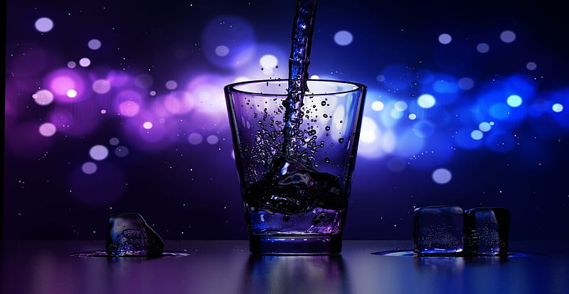 glass, water, bokeh, ice cubes, Others, HD wallpaper