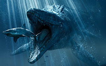 Jurassic World Underwater, jurassic-world, movies, underwater, HD wallpaper