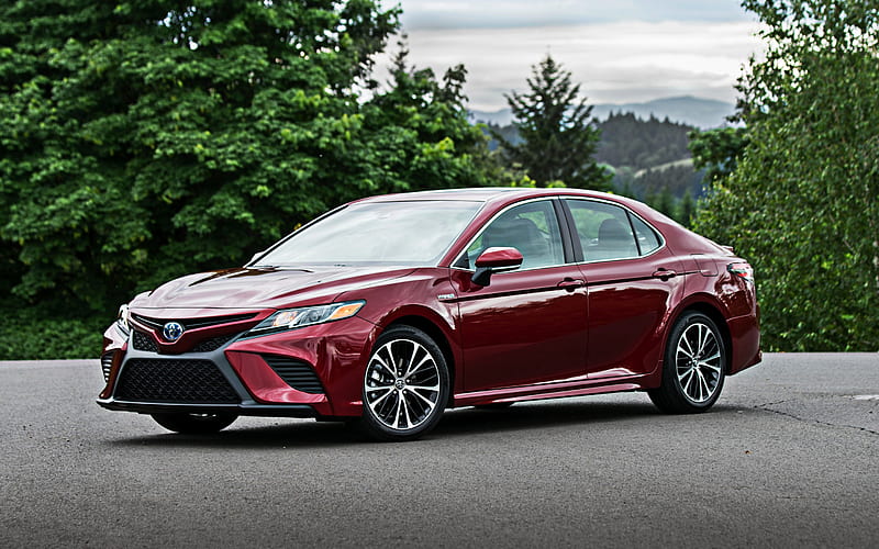 Toyota Camry, 2018, new red Camry, sedan d class, front view, business class, red sedans, japanese cars, SE Hybrid, Toyota, HD wallpaper