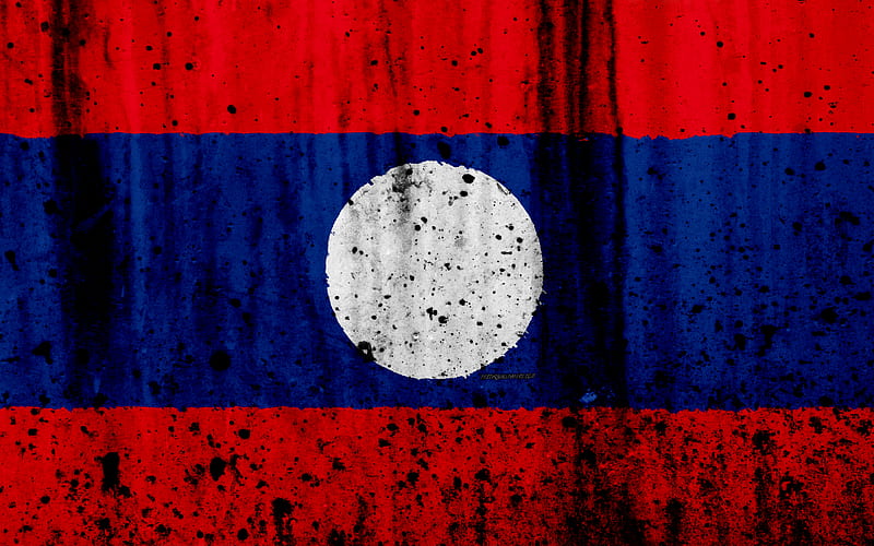 Laotian flag grunge, flag of Laos, Asia, Laos, national symbols, Laos national flag, HD wallpaper