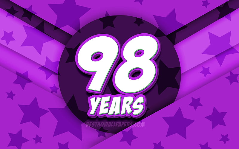 Happy 98 Years Birtay, comic 3D letters, Birtay Party, violet stars background, Happy 98th birtay, 98th Birtay Party, artwork, Birtay concept, 98th Birtay, HD wallpaper