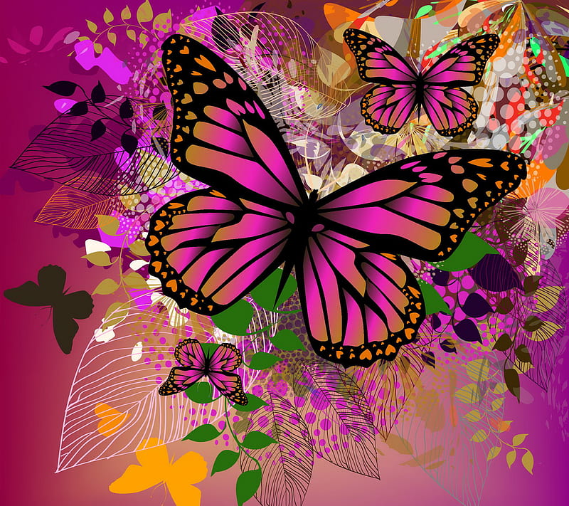Floral Butterflies, abstract, colorful, flowers, purple, HD wallpaper