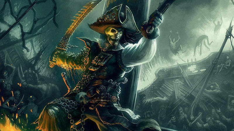pirates of the caribbean, skeleton, sword, caribbean, pirate, HD wallpaper