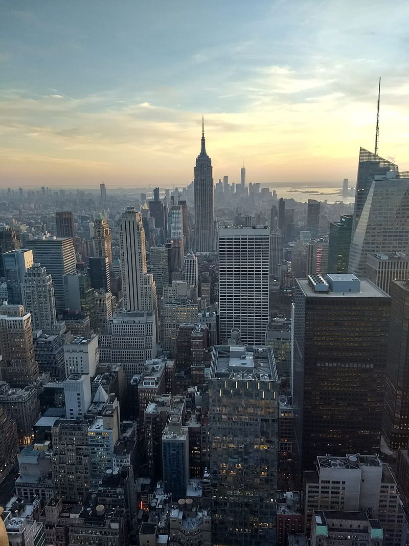 New York, city, empire state, manhattan, one world, sunset, trade, usa, HD phone wallpaper