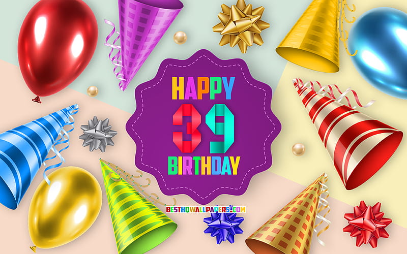 Happy 39 Years Birtay, Greeting Card, Birtay Balloon Background, creative art, Happy 39th birtay, silk bows, 39th Birtay, Birtay Party Background, Happy Birtay, HD wallpaper