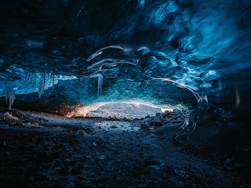 cave, ice, stones, frozen, glacier, HD wallpaper