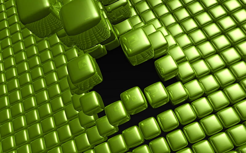 green cubes 3D cubes texture, green backgrounds, creative, square textures, 3D squares background, HD wallpaper