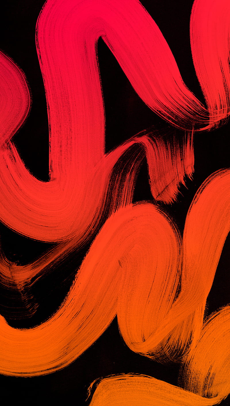 Paintbrush Art, black, brush lines, orange, paint, red, strokes, HD phone wallpaper
