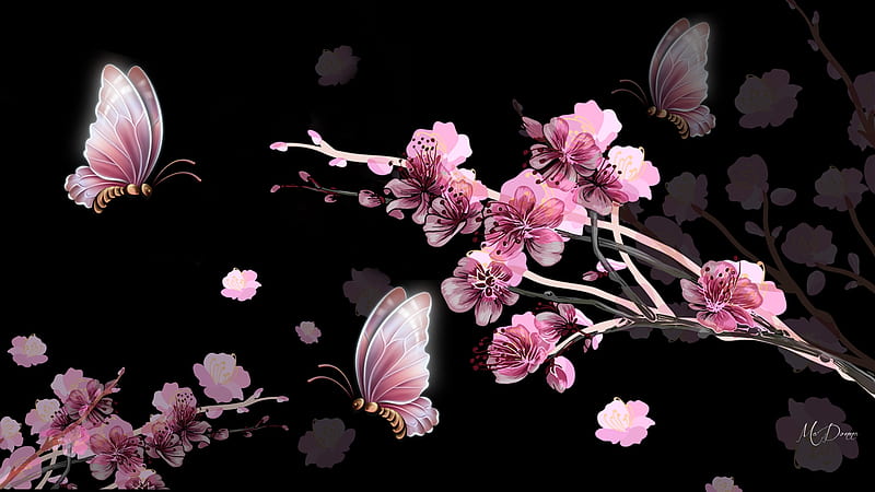 Spring Blossoms Butterflies, summer, flowers, nature, spring, butterflies, pink, outdoors, floral, Firefox theme, HD wallpaper