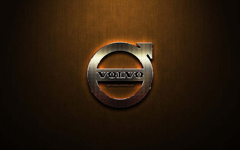 Volvo glitter logo, cars brands, creative, bronze metal background, Volvo logo, brands, Volvo, HD wallpaper