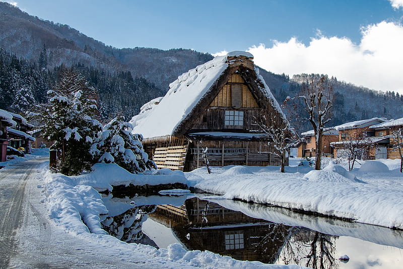 Japan Village Covered in Winter Snow, HD wallpaper