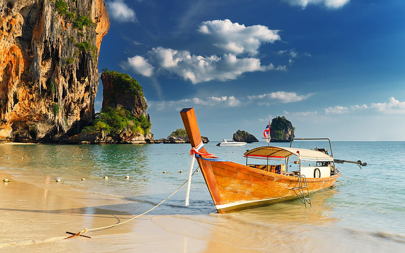 Thailand tropics sea boat-, HD wallpaper