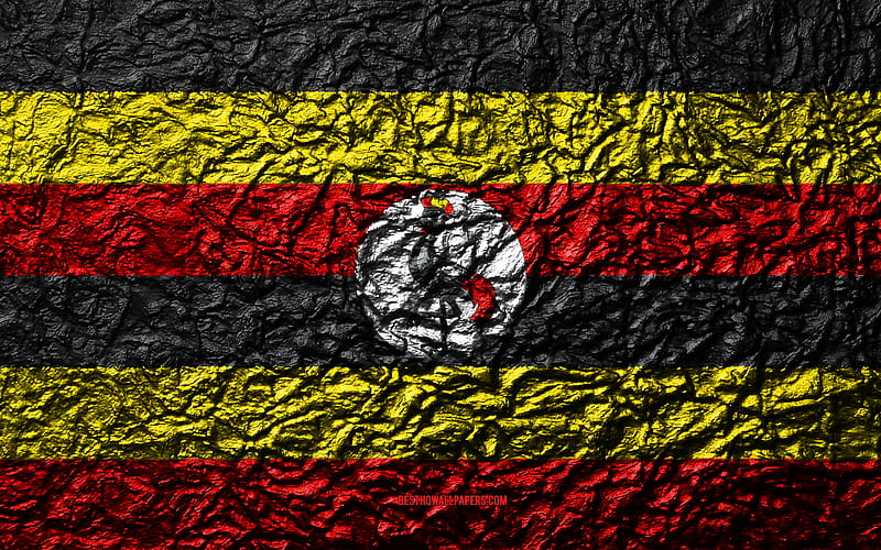 Flag of Uganda stone texture, waves texture, Uganda flag, national symbol, Uganda, Africa, stone background, HD wallpaper