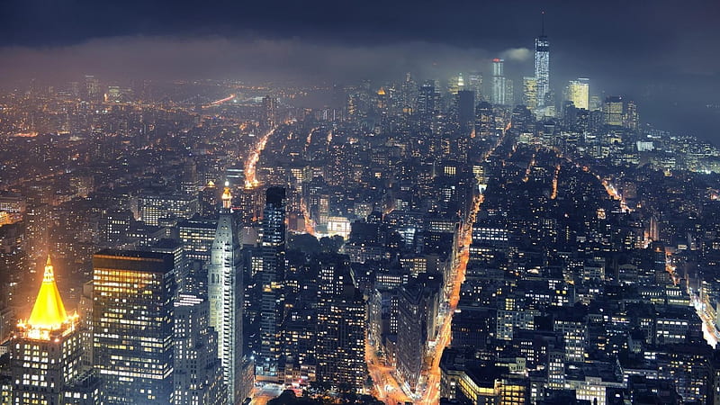 New York, skyscraper, city, cityscape, scenery, lights, night, HD wallpaper