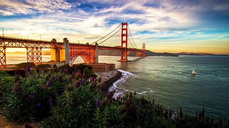 Golden Gate Bridge, San Francisco, USA, water, California, r, bay, sea, HD wallpaper