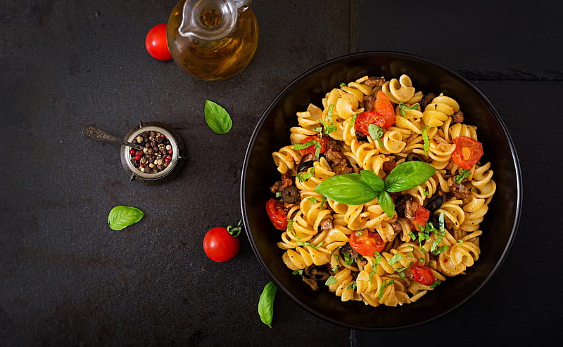 pasta, vegetables, top view, Food, HD wallpaper