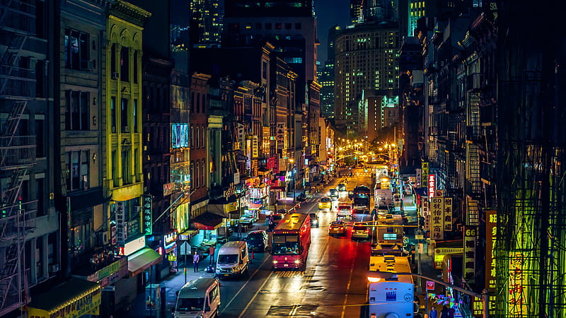 Chinatown City Road With Vehicles New York, HD wallpaper