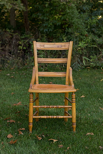 Brown wooden chair on grass covered plain, HD phone wallpaper | Peakpx