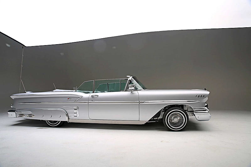 1958-Chevrolet-Impala-Convertible, Silver, Classic, GM, Lowrider, HD wallpaper