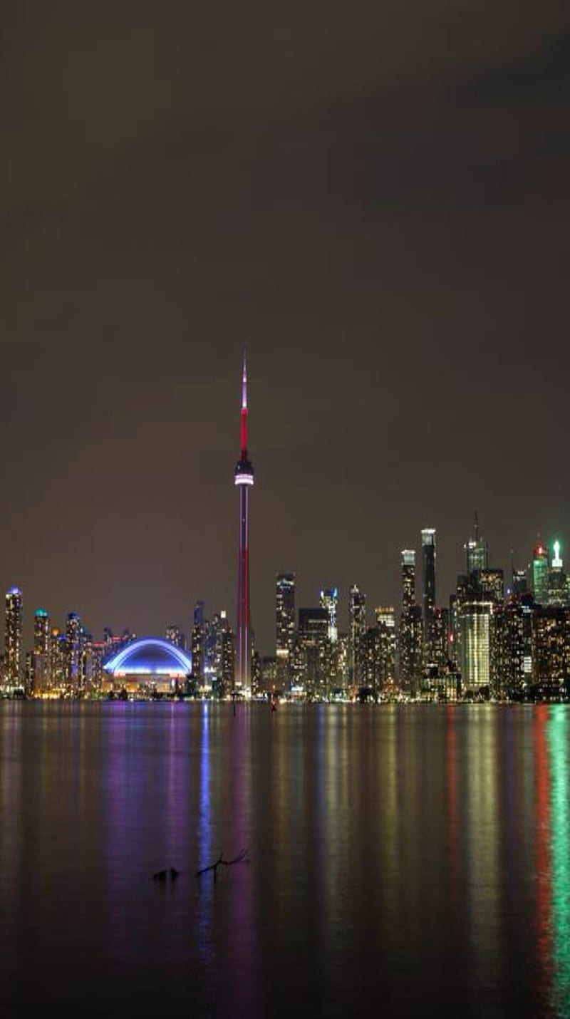 Toronto City, bright, light reflection, skyline, HD phone wallpaper