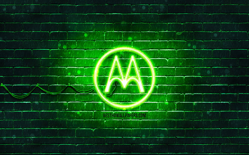 Motorola green logo green brickwall, Motorola logo, brands, Motorola neon logo, Motorola, HD wallpaper