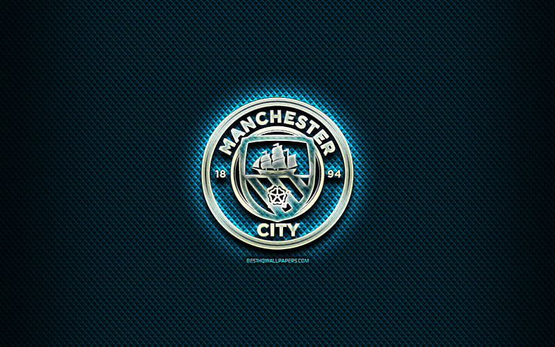 Manchester City FC, glass logo, blue rhombic background, Premier League,  soccer, HD wallpaper | Peakpx