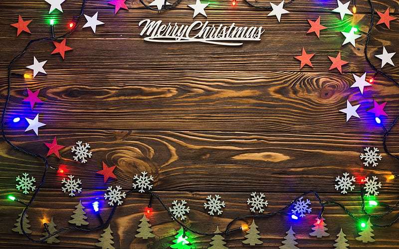 Merry Christmas!, deco, craciun, christmas, brown, texture, wood, card, HD wallpaper