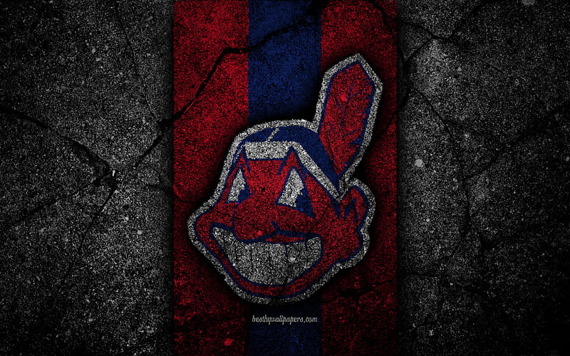Cleveland Indians, logo, MLB, baseball, USA, black stone, Major League Baseball, asphalt texture, art, baseball club, Cleveland Indians logo, HD wallpaper