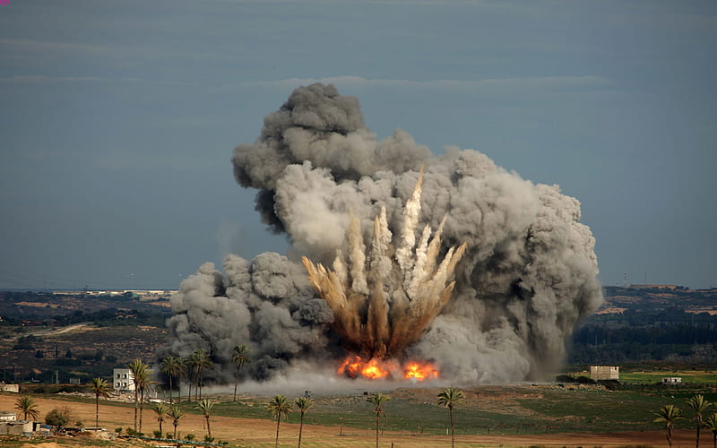 moment of the explosion, blasting of the house, explosion of the shell, HD wallpaper