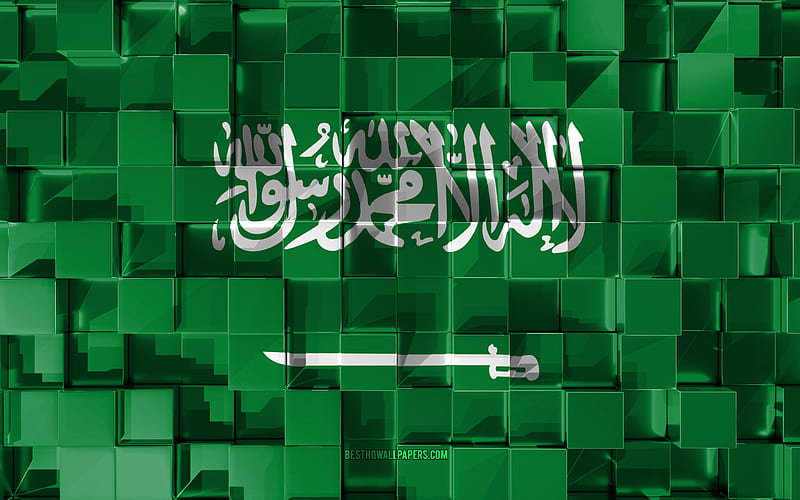 Flag of Saudi Arabia, 3d flag, 3d cubes texture, Flags of Asian countries, 3d art, Saudi Arabia, Asia, 3d texture, Saudi Arabia flag, HD wallpaper