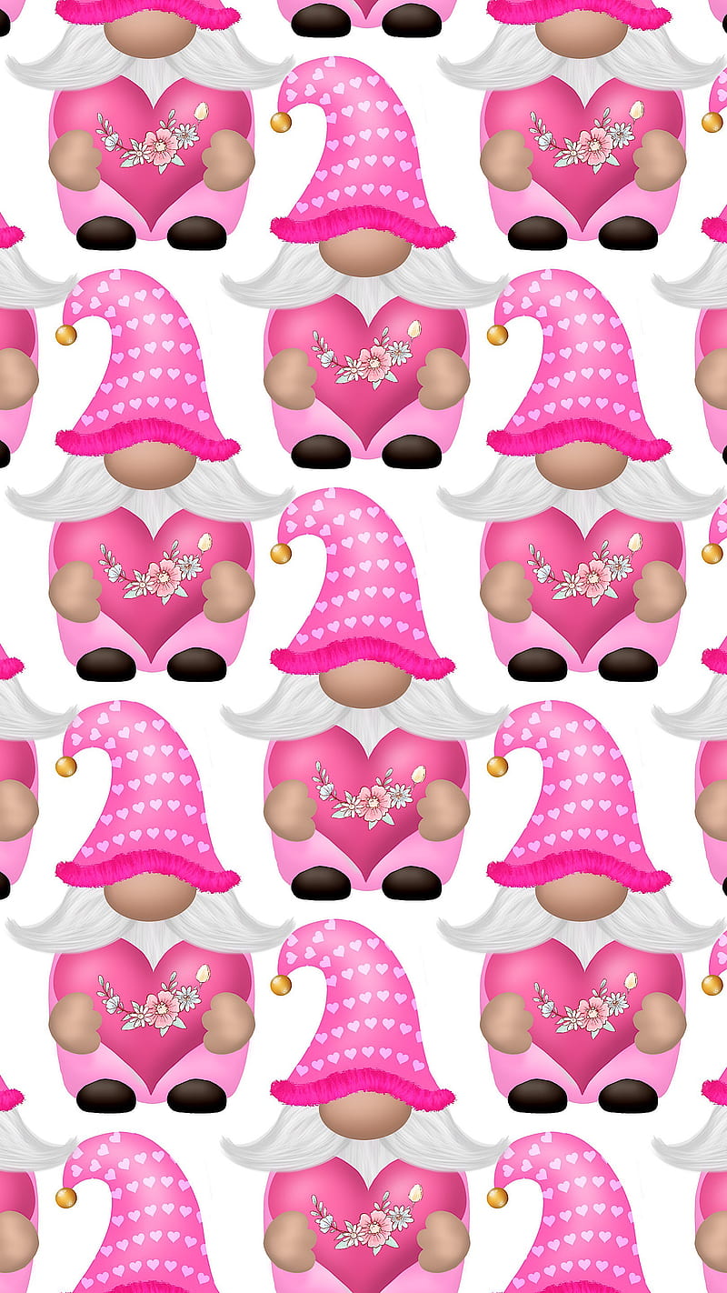 “Valentine Gnomes”, Valentine Gnomes, Valentines Day, cute, funny, corazones, holiday , love, pink , romance, trending, HD phone wallpaper