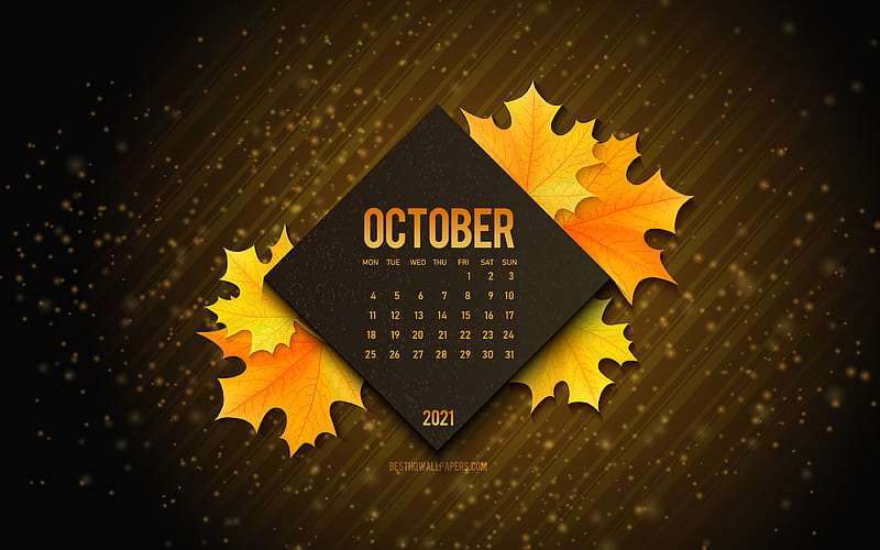 2021 October Calendar, , black lines autumn background, October 2021 Calendar, 2021 concepts, October, autumn background, HD wallpaper