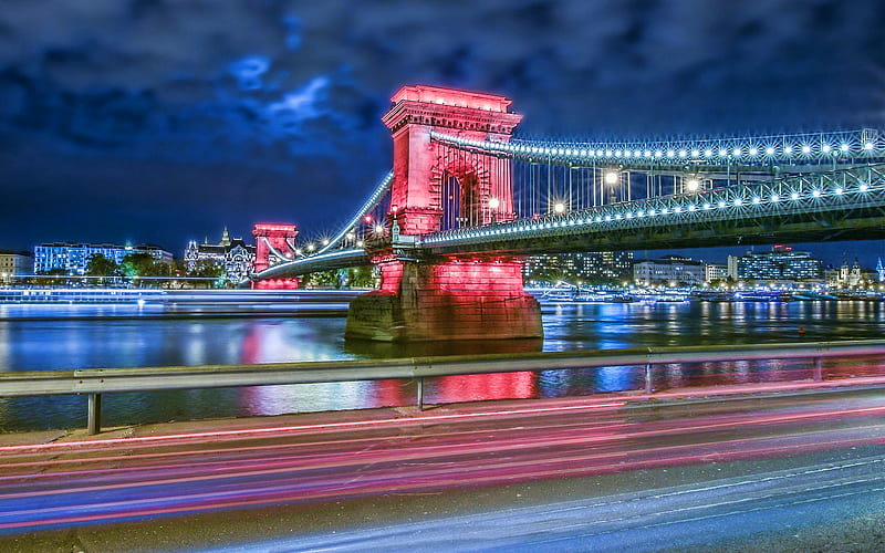 Szechenyi Chain Bridge, nightscapes, hungarian cities, River Danube, Budapest, Hungary, Europe, hungarian landmarks, HD wallpaper