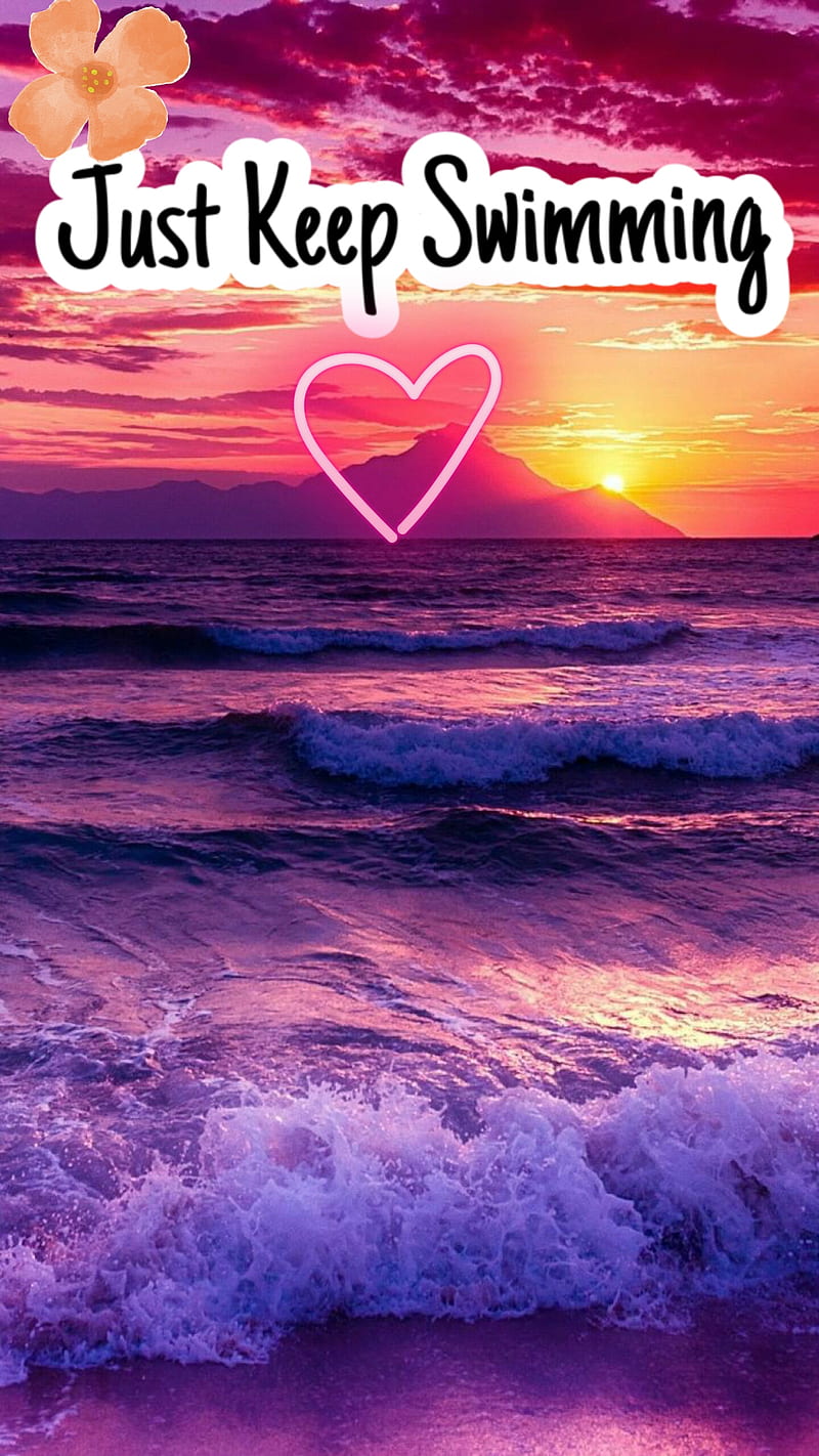 Just keep swimming, 2017, beach, ocean, pink, sky, sunset, HD phone wallpaper