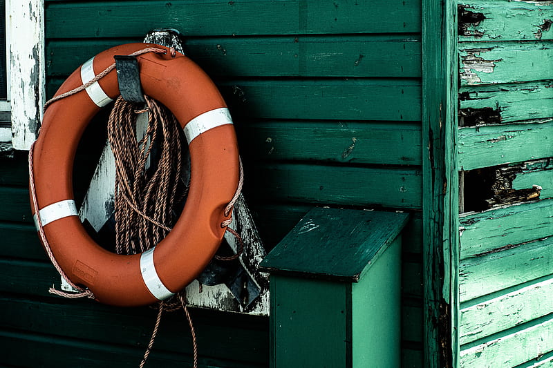 life buoy, rope, orange, HD wallpaper