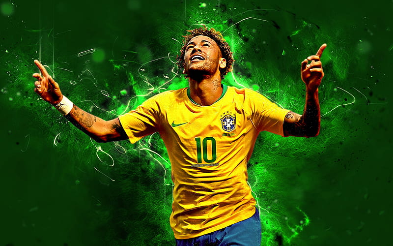 Neymar, goal, neon lights, football stars, Brazil National Team, fan art, Coutinho, Neymar JR, soccer, joy, creative, Brazilian football team, HD wallpaper