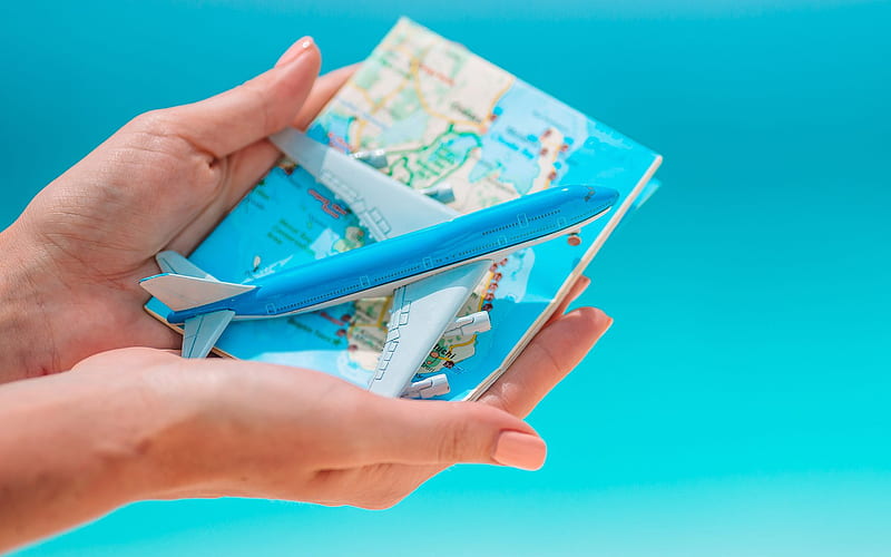 Travel concepts, map and plane in hands, Travel, tourism concepts, summer travel, HD wallpaper