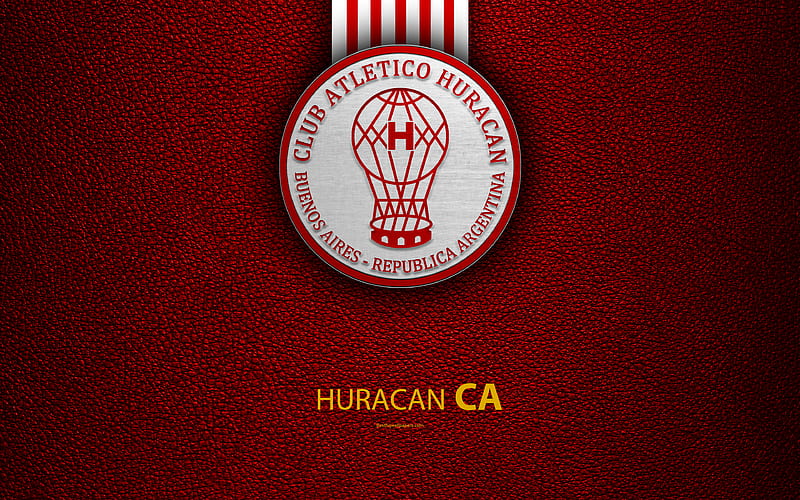 Club Atletico Huracan logo, Parque Patricios, Buenos Aires, Argentina, leather texture, football, Argentinian football club, Huracan FC, emblem, Superliga, Argentina Football Championships, First Division, HD wallpaper