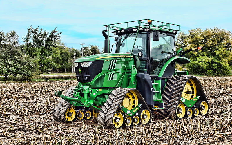 John Deere 6175R plowing field, 2019 tractors, crawler, agricultural machinery, green tractor, R, agriculture, harvest, tractor in the field, John Deere, HD wallpaper