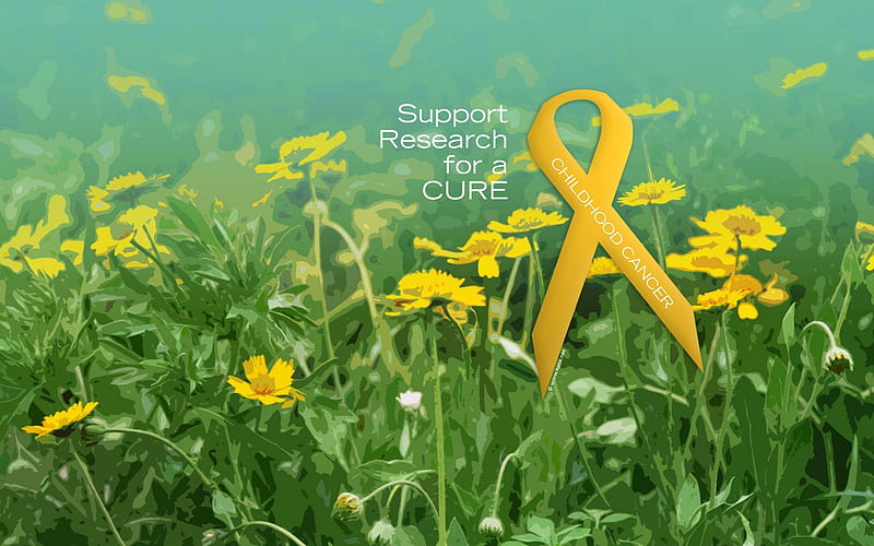 Childhood Cancer Awareness, cancer, children, yellow, cure, ribbons, research, wareness, flowers, child, childhood, HD wallpaper