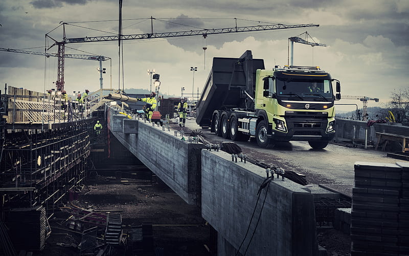 Volvo FMX, 2019, modern dump truck, new yellow FMX, construction concepts, bridge construction concepts, Swedish trucks, Volvo, HD wallpaper