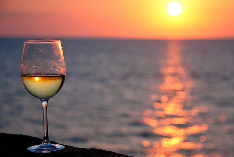 White Wine - Red Sunset, beach, Glass, Wine, Sunset, HD wallpaper